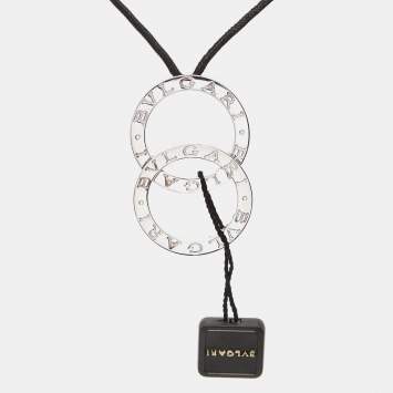 Bvlgari Fortuna Grande Sterling Silver Pendant Black Cord Necklace