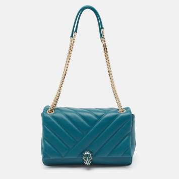 Bvlgari Green Quilted Leather Medium Serpenti Cabochon Shoulder Bag