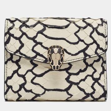 Bvlgari Off White/Black Python Serpenti Forever Trifold Wallet