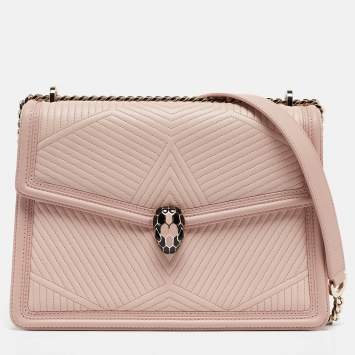 Pre Owned Bvlgari Light Pink Leather Serpenti Diamond Blast Shoulder Bag