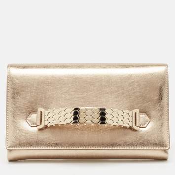 Pre Owned Bvlgari Gold Leather Cocktail Clutch