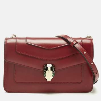 Pre Owned Bvlgari Red Leather Serpenti Forever East West Shoulder Bag