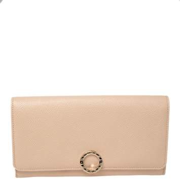 Pre Owned Bvlgari Beige Leather Logo Clip Continental Wallet