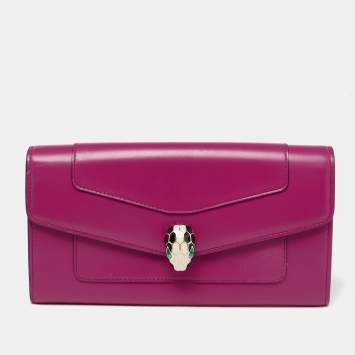 Pre Owned Bvlgari Pink Leather Serpenti Forever Wallet