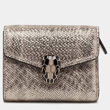 Pre Owned Bvlgari Metallic Gold Karung Leather Serpenti Forever Wallet