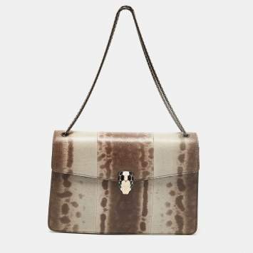 Pre Owned Bvlgari Brown/Grey Karung Leather Medium Serpenti Forever Shoulder Bag