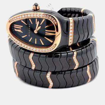 Pre Owned Bulgari Serpenti Spiga 103199 Quartz Black Ceramic Women’s Wristwatch 35 mm