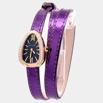 Pre Owned Bvlgari Serpenti 102969 Quartz Black Rose Gold Women’s Wristwatch 35 mm