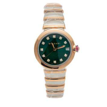 Pre Owned Bvlgari Lvcea Green Diamond Dial Steel & Rose Gold Women's Watch 33MM