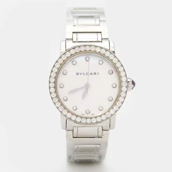 Pre Owned Bvlgari Mother of Pearl Diamond Stainless Steeel Bvlgari Bvlgari BBL33WSDS/12 Women's Wristwatch 33 mm