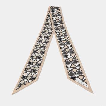 Bvlgari Beige/Grey Divas Motif Print Silk Bandeau Scarf