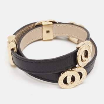 Pre Owned Bvlgari Bvlgari Leather Gold Tone Wrap Bracelet