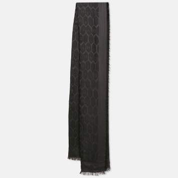 Bvlgari Black Monogram Jacquard Silk Blend Scarf