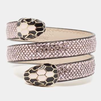 Bvlgari Serpenti Forever Leather Enamel Gold Tone Coiled Bracelet