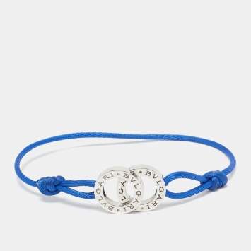 Pre Owned Bvlgari Circles Sterling Silver Blue Adjustrable Cord Bracelet