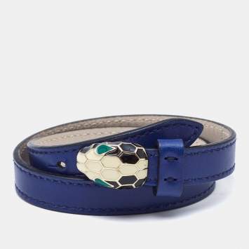 Bvlgari Serpenti Forever Navy Blue Enamel Gold Tone Double Wrap Bracelet