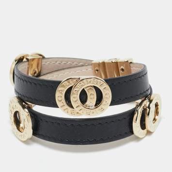 Bvlgari Bvlgari Leather Gold Tone Wrap Bracelet
