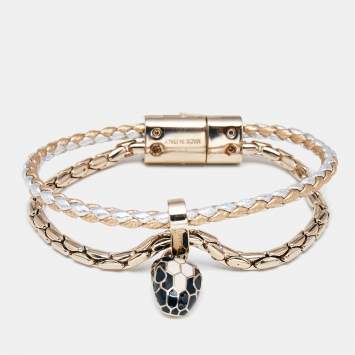 Pre Owned Bvlgari Serpenti Forever Ename Leather Gold Tone Bracelet