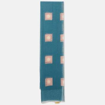Bvlgari Blue Logo Print Silk Chiffon Stole