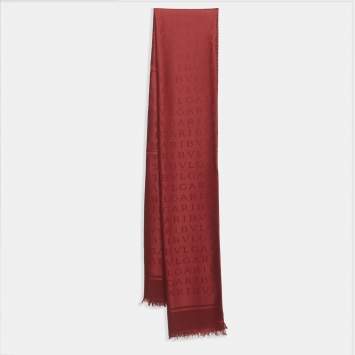 Pre Owned Bvlgari Ruby Red Silk Lettere Maxi Logomania Stole
