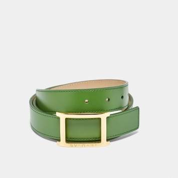 Pre Owned Bvlgari Green Leather Buckle Belt 80 CM