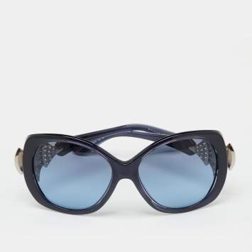 Pre Owned Bvlgari Navy Blue Gradient 8126-B Crystal Oversized Sunglasses