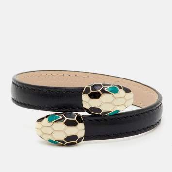 Pre Owned Bvlgari Serpenti Forever Enamel Leather Gold Tone Bracelet