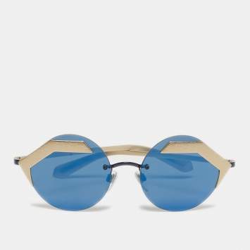 Pre Owned Bvlgari Blue/Gold Tone Mirrored 6089 Serpenti Sunglasses