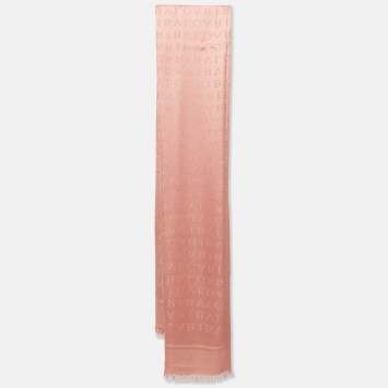 Pre Owned Bvlgari Pink Logomania Wool and Silk Jacquard Scarf