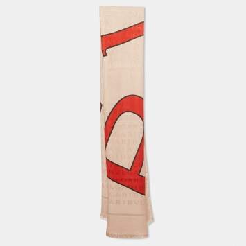 Pre Owned Bvlgari Pink Logomania Jacquard Silk Wool Blend Fringed Stole 