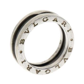 Pre Owned Bvlgari Save the Children 1-Band Black Ceramic Silver Ring Size 53