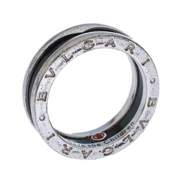Pre Owned Bvlgari Save the Children Black Ceramic Silver 1-Band Ring Size 56