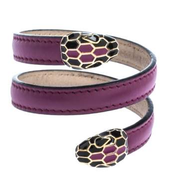 Pre Owned Bvlgari Serpenti Forever Enamel Purple Leather Wrap Bracelet