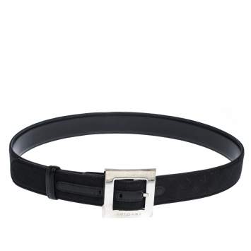 Pre Owned Bvlgari Black Mania Fabric Square Buckle Belt 105CM