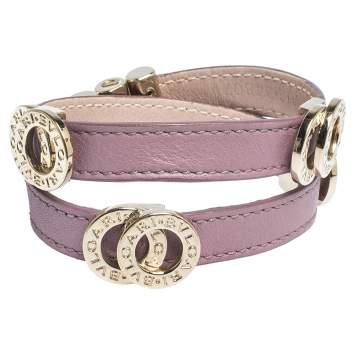 Pre Owned Bvlgari Lavender Leather Gold Tone Double Coiled Bracelet