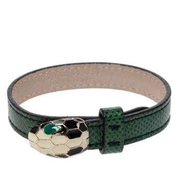 Pre Owned Bvlgari Green Leather Enamel Serpenti Forever Bracelet