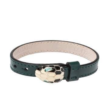 Pre Owned Bvlgari Serpenti Forever Emerald Green Leather Bracelet