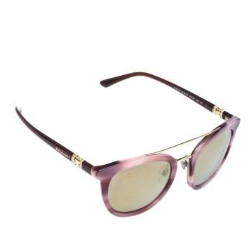 Pre Owned Bvlgari Pink Havana/ Gold Mirrored 8184B Cat Eye Sunglasses