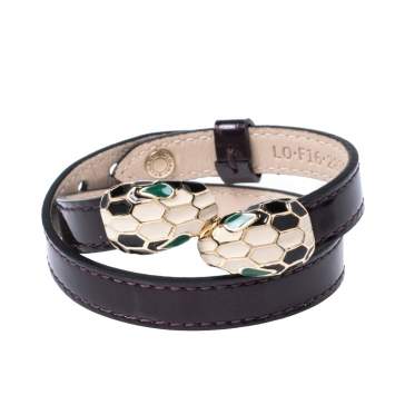 Pre Owned Bvlgari Plum Leather Serpenti Forever Multi Coiled Bracelet