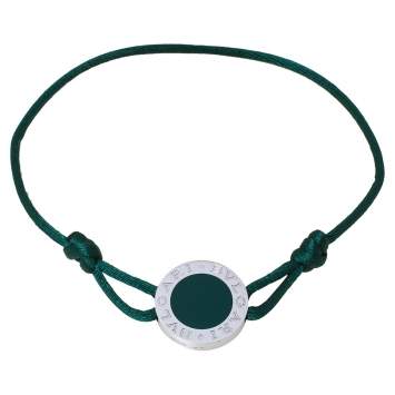 Pre Owned Bvlgari Green Enamel Sterling Silver Adjustable Cord Bracelet
