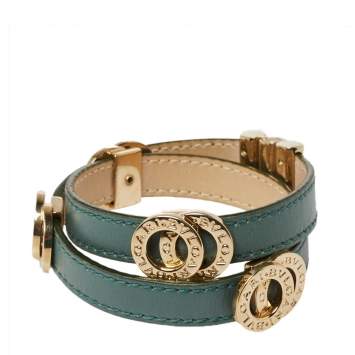 Pre Owned Bvlgari Bvlgari Green Leather Double Coiled Bracelet