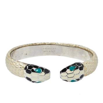 Pre Owned Bvlgari Serpenti Forever Metallic Leather Open Cuff Bracelet