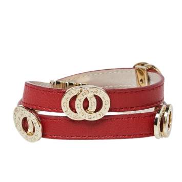 Pre Owned Bvlgari Bvlgari Red Leather Gold Plated Double Coiled Bracelet