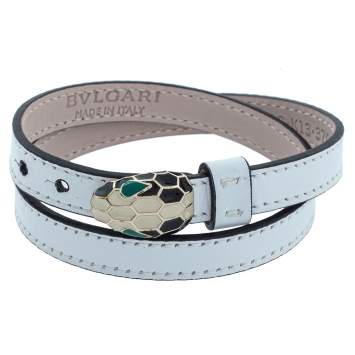 Pre Owned Bvlgari White Leather Serpenti Forever Double Coiled Bracelet