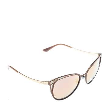 Pre Owned Bvlgari Copper Tone/ Rose Gold Mirrored 6083 Serpenti Cat Eye Sunglasses