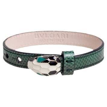 Pre Owned Bvlgari Green Karung Leather Serpenti Bracelet