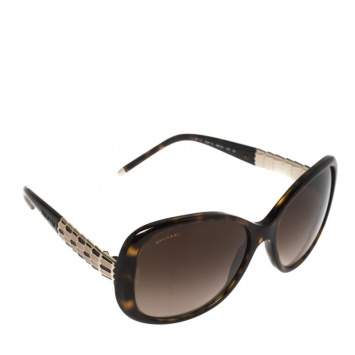 Pre Owned Bvlgari Dark Havana/ Brown Gradient BV 8114 Serpenti Square Sunglasses