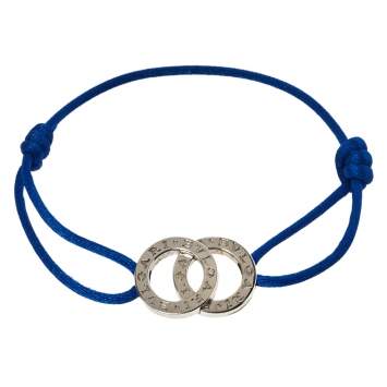 Pre Owned Bvlgari Fortuna Interlocking Circles Sterling Silver Blue Cord Bracelet