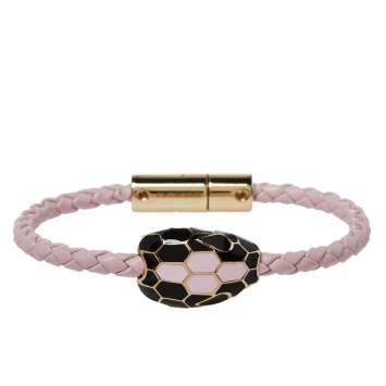 Pre Owned Bvlgari Serpenti Forever Rosa di Francia Enamel Braided Leather Bracelet 