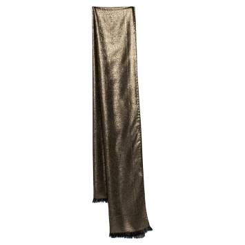 Pre Owned Bvlgari Gold Silk Wool Lettere Maxi Logomania Stole